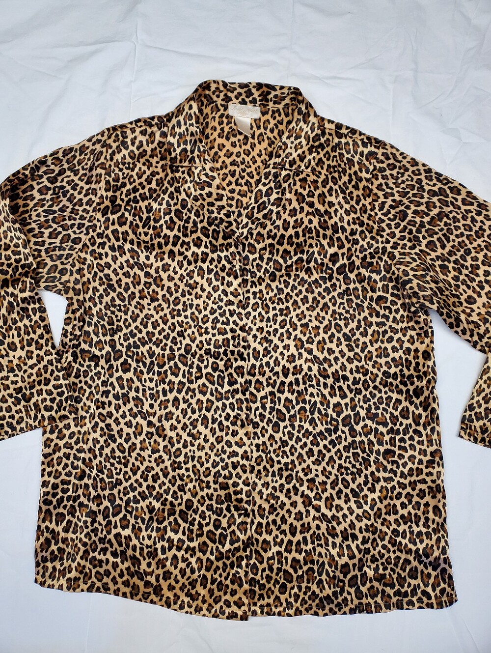 Vintage 90s Inner Most Leopard Satin Button Up Shirt L Cheetah Print Sears